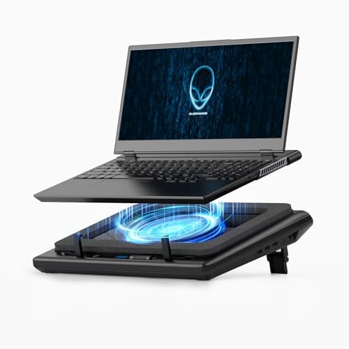 llano Gaming Laptop Kühler Kühlpad- mit stufenloser Geschwindigkeit 14cm Extra-groß Leistungsstarker Turbo-Lüfter & Dichtungsschaum schnelle Kühlung 15-19 Zoll Notebook 3-Port-USB-Hub Kein RGB