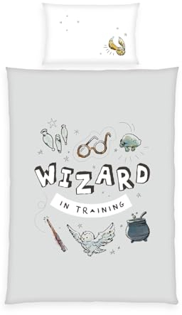 Herding Bettwäsche Harry Potter, Kopfkissenbezug 40 x 60 cm mit Wende-Motiv, Bettbezug 100 x 135 cm, Mit Reißverschluss, 100% Baumwolle/Renforcé