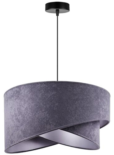 Light-Home Milan Elegant Hängelampe - Modern Deckenlampe für Wohnzimmer Schlafzimmer und Esszimmer - Designer Pendelleuchte aus Metall mit Lampenschirm aus Velours - Dunkelgrau und Silber