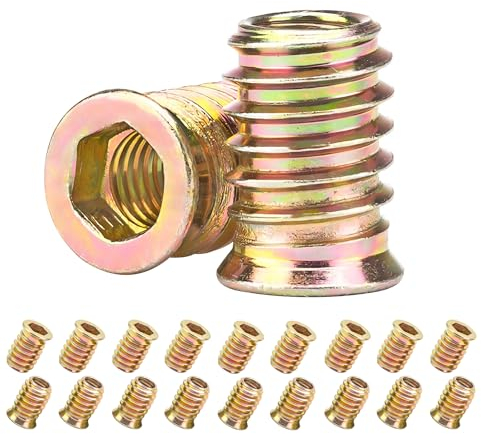 Qrity 20 Pièces Ecrous Hexagonaux Filetés, Inserts Filetés en Bois, M6x10mm Écrous Filetés, Insert à Visser, pour Meubles