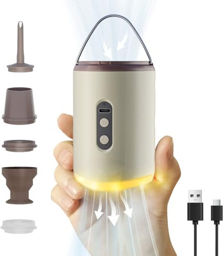 Vlinlvo Tiny Portable Air Pump 8.0KPa Super Power Mini Inflation Pump with 2500mAh USB Rechargeable Battery and Camping Light Suitable for Pool Float,Air Mattress,Swimming Ring,Kayak,Vacuum Bag