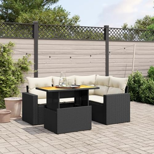 Festnight Gartenlounge Set mit Tisch Höhenverstellbarer, Gartenmöbel Set, Rattan Balkonlounge Set, Terrassensofa Rattan, Balkonmöbel Set, Loungemöbel Polyrattan,Schwarz 5-tlg-Type-199