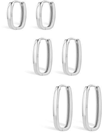 ALEXCRAFT U Förmige Ohrringe Silber 925 Eckig Creolen Set Damen Square Hoop Earrings Silver für Frauen Freundin Mama Mädchen