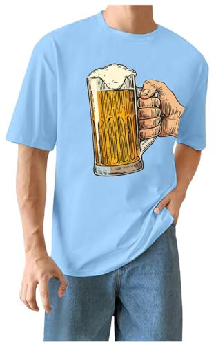 ColleeLin Cut Shirt Kurzarm Oktoberfest T-Shirt Sommer Casual Bier Pub Prints Sport Tops Bedruckt Shirt (Sky Blue, XL)