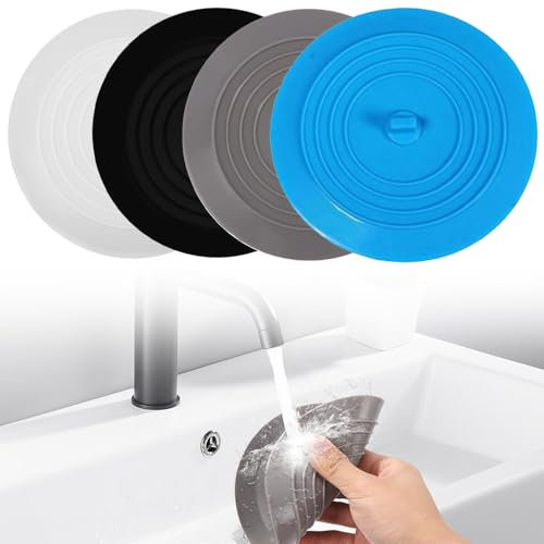 Universal Stöpsel, 4 Stück Abflussstöpsel Silikon, 15 cm Universal Stöpsel Spülbecken, Badewannenstöpsel Gummi Silikon Badewannenstopfen für Küche Bäder Badewanne Spüle(Schwarz Weiß Dunkelgrau Blau)