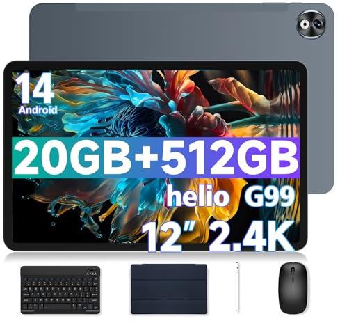 DOOGEE T40 PRO Tablet mit Tastatur, 20GB RAM +512GB ROM(2TB TF), Tablet 12 Zoll Helio G99,10800mAh Akku Android 14 LTE, 2.4K Android Tablet mit Stift 16MP 4G Dual SIM