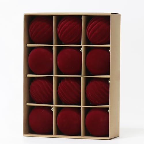 Weihnachtsschmuck-Set aus rotem Samt, 8,9 cm, 12 burgunderrote
