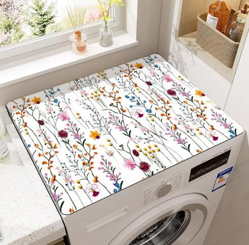 Set De Table De Fleurs Tapis De Protection Antidérapant Pour Machine À Laver Et Seche Linge, Dessus Imperméable Tapis Lave Linge Pour Table De Chevet Salles De Bains35*45Cm