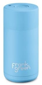 frank green Insulated Travel Mug for Cold Or Hot Drinks - 355ml/12oz Reusable Coffee Cup with Push-Button Lid, Ceramic Lined, Triple Wall Vacuum - Sky Blue