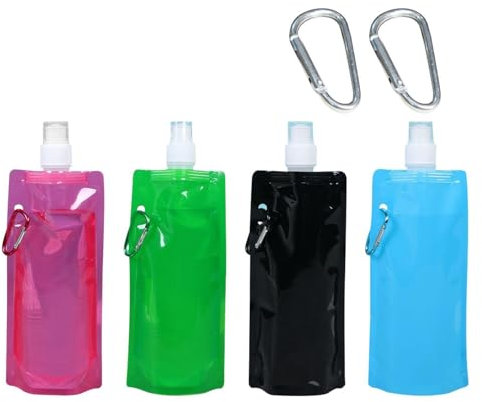 YSJCHEBS 4 Bolsas De Agua Plegables, 2 Mosquetones, Bolsas De Agua Potable Portátiles, Bolsas De Almacenamiento De Agua Al Aire Libre, Adecuadas para Deportes Al Aire Libre, Montañismo Y Camping