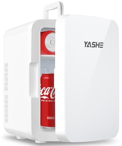 YASHE Mininevera de 10 litros/12 latas, nevera pequeña para dormitorio, enfriador y calentador termoeléctrico para cuidado de la piel, bebidas, oficina, dormitorio, coche, Whitede