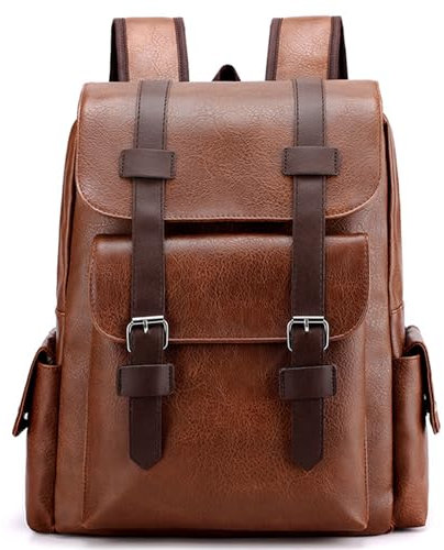 Farcauo Herren-Laptop-Rucksack 15,6 Zoll Computertasche Reiserucksack Kunstleder Business-Arbeitsrucksack College-Rucksack Herren-Tagesrucksack Hellbraun