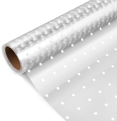 Rouleau de cellophane transparent - 40 cm x 30 m - 2,5 mil - Papier cadeau pour fleur, emballage cadeau (motif à pois)