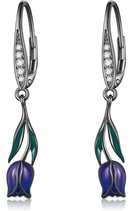 Tulpen Ohrringe 925er Sterlingsilber baumelnde Tulpen Ohrringe lila Tulpenblüten Schmuck Geschenke für Frauen