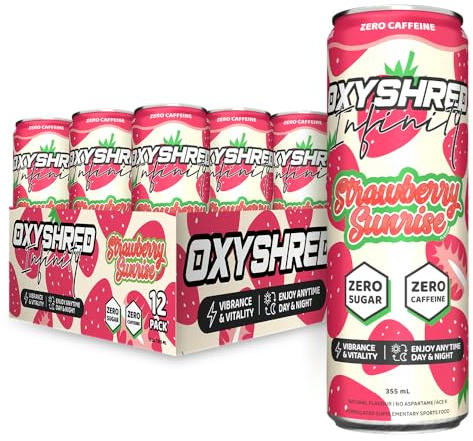 EHP Labs OxyShred Infinity Caffeine Free Energy Drink - Sugar Free Energy Drinks with L Theanine & Vitamins for Clean Energy, Focus & Mood Support - Zero Calories, Zero Carbs. Strawberry 12 Pack