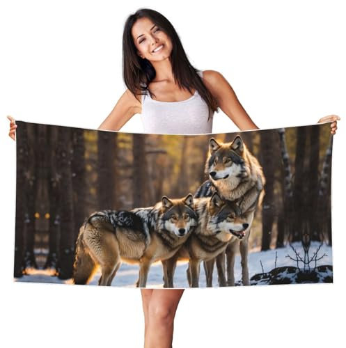 LNNIUK Strandtuch mit Wolfs-Aufdruck, dekorative Pool-Handtücher für Reisen, Pool, Yoga, Fitnessstudio, Sport, Strandzubehör