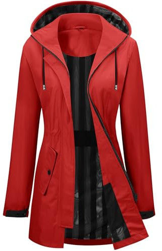 CMTOP Veste Imperméable Femme Raincoat Léger Respirant Coupe Vent Impermeable, Manteau de Pluie à Capuche Printemps Automne d'Extérieur Trench Coat pour Randonnée Camping(Rose,S)