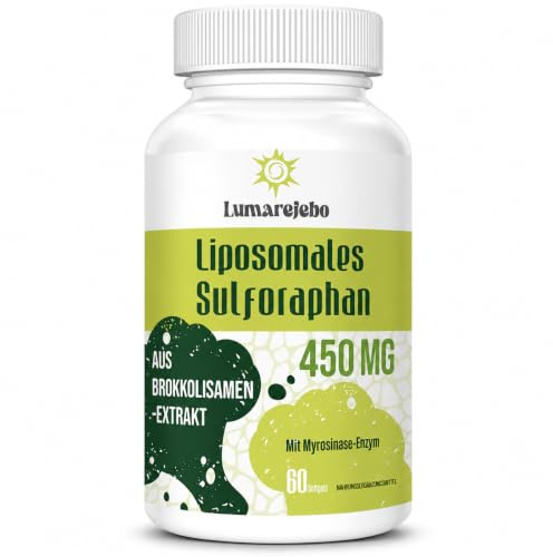 Liposomales Sulforaphan Komplex 450mg pro Tagesdosis, Brokkolisprossen Extrakt mit Glucoraphanin & Myrosinase, Hochdosierte Formel (60 Kapseln)