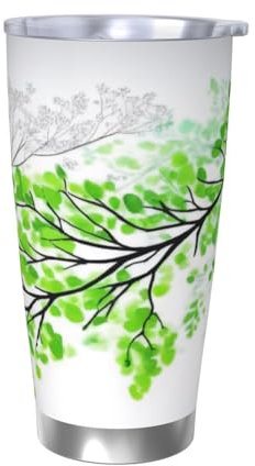 Green and White Leaf 20oz Stainless Steel Vacuum Insulated Tumbler | Double Wall Travel Mug with Spill-Proof Lid | Perfect for Hot & Cold Drinks | Office, Camping, Household & More