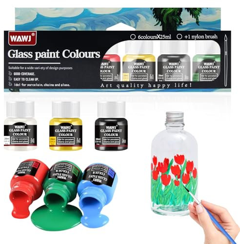 WAWJ® Pintura Vidrio Permanente, Pintura para Cristal, Pintar Tazas de Ceramica, Colores Cerámicos Resistentes Al Agua, para Tazas, Platos, Vidrio, Cerámica
