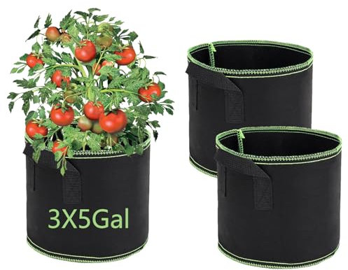 FELINAT Confezione da 3 vasi in tessuto da 19 l, con manico, vasi in tessuto traspirante, per giardino, balcone, terrazza, vaso per verdure, fiori e erbe aromatiche