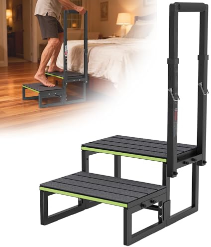 Tritthocker mit Handlauf (66 cm bis 101,6 cm) Aluminium 2-stufiger Hocker mit Stufenabdeckung, Trittbretter für Erwachsene, Kinder – Plattform mit Handlauf für Küche, Schlafzimmer, Wohnwagen