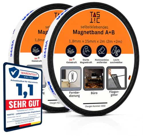 TASTIC Magnetband selbstklebend A+B für Fliegengitternetze extra stark (2+2 m) selbstklebendes Magnetklebeband mit Gegenstück A und B für Moskitonetze, Magnetklebebänder mit 3M Kleber Fliegennetze