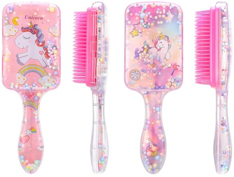 2-teiliges Haarbürsten-Set für Mädchen, Einhorn-Haarbürste mit Regenbogen-Pailletten