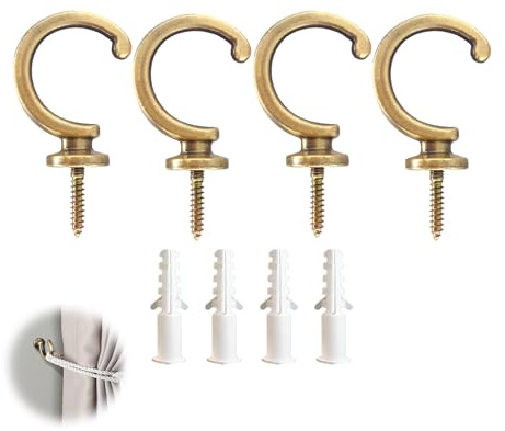 4 Stück Zierhaken, Rundkopf Vorhang Haken Bronze, Vintage Vorhängen Haken für Lichtern, Vorhänge, Seile, Ketten und Blumentöpfe, inklusive 4 Stück Expansionsrohre, Vintage Gardinenhalter Haken