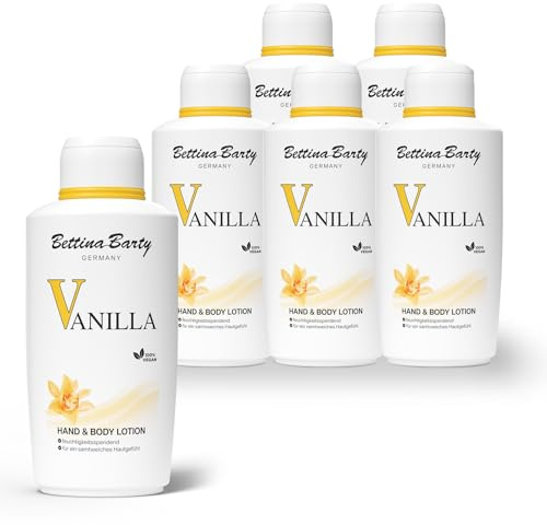 Bettina Barty Vanilla Hand & Body Lotion 6 x 500 ml – Feuchtigkeitspflege mit Vanilleduft für Haut & Hände – Für trockene Haut – Mit schnell einziehender Formel