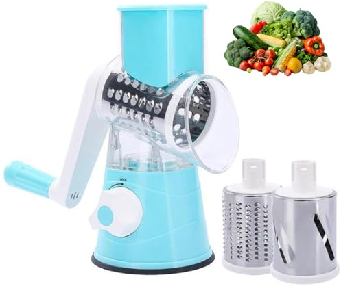 Cortador de verduras de tambor, rallador manual de frutas y queso, patatas, rebanadora de verduras, trituradora de zanahorias, utensilio de cocina para cortar y cortar en cubitos sin esfuerzo blue