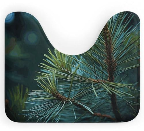 FekiLoot Pine Tree Green Needles Toilet Rug Non Slip U-Shaped Floor Mat Soft Coral Fleece Bath Rugs Super Absorbent Quick Dry Toilet Mat for Bathroom Dressing Table Guest Room