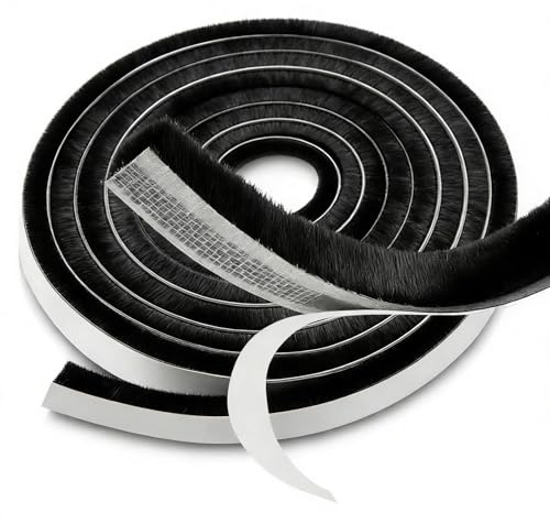 Ezitruz 9 M Bürstendichtung Selbstklebend Schwarz Türbürstendichtung 9 mm(B) x5 mm(D) Dichtungsbürste Selbstklebend Türdichtung Bürstendichtung Rolladen für Fenster Türen Kleiderschränk Schiebetüren