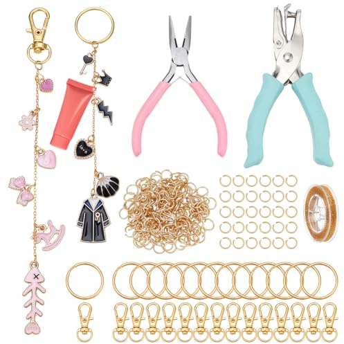 nbeads 263 Stück Lipgloss Schlüsselanhänger Herstellungsset, Mit 1 Lochzange 1 Rollen Messingkabelketten 1 Spitzzangen 200 Biegeringen Und Karabinerverschlüssen Für DIY Crafts Lipgloss Bastelbedarf