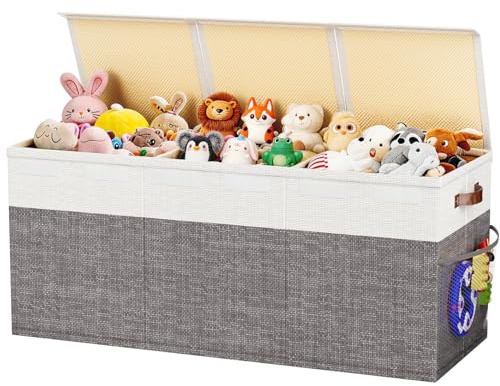 Dayacoco Toy Storage Box with Lids,150L Large Collapsible Kids Toy box | Chest Storage Bin Box with Dividers for Boys Girls,For Bedroom, Playroom, Kindergarten,Nursery (97X40X 34cm),Gray white)