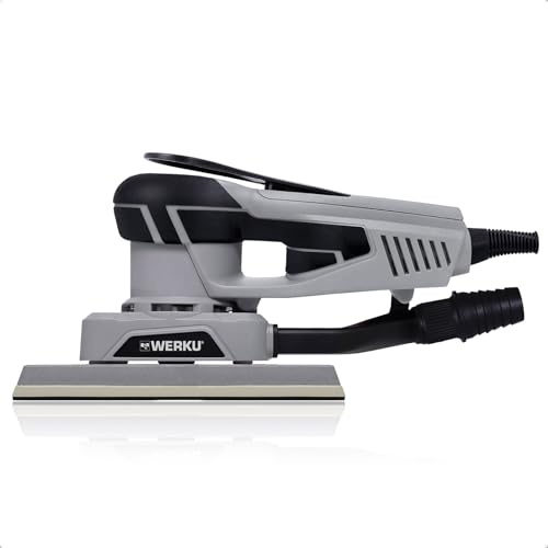 Werku WK401770, Ponceuse Rectangulaire Rotorbitale, Qualité Professionnelle, Moteur Brushless, Puissance 350 W, Plateau Base 70 x 195 mm, Orbite 2.5 mm, Comprend Feuille Ponçage et Tuyau Aspiration