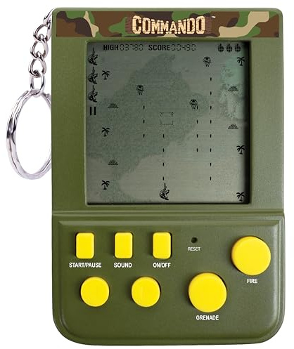 Commando Keyring Handheld Arcade Game - Retro Mini Portable Handheld Commando Game LCD Screen Original Gameplay & Sounds Retro Gaming Arcade Classic Pocket Key Ring Game