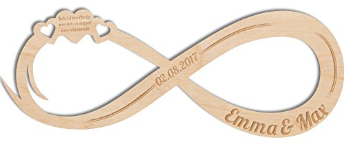 Unendlichkeitszeichen aus Holz mit Gravur - Personalisiertes Geschenk für Paare Sie & Ihn - Mit Name Datum und individuellen Spruch - Geschenk zur Hochzeit- zur Verlobung - zum Jahrestag