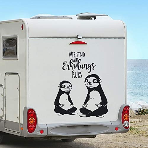 Autotattoo Wohnmobil Autoaufkleber Aufkleber Wohnwagen Faultiere mit Spruch auf Erholungskurs M2218 - ausgewählte Farbe: *creme* ausgewählte Größe: *XL - 49cm breit x 60cm hoch*