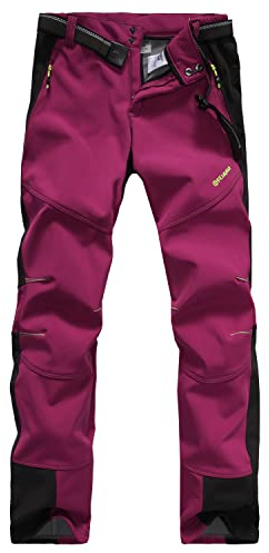 VERTAST Damen Wanderhose Warm Gefüttert Winddicht Winter Softshellhose Skihose Snowboardhose Trekkinghose Outdoorhose zum Wandern und für viele Outdoor-Aktivitäten, Weinrot, L