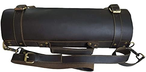 Professional Chef Lightweight Genuine Premium Dark Brown Leather Chef Knife Bag/Knife Roll 16 Pockets Space *KB03