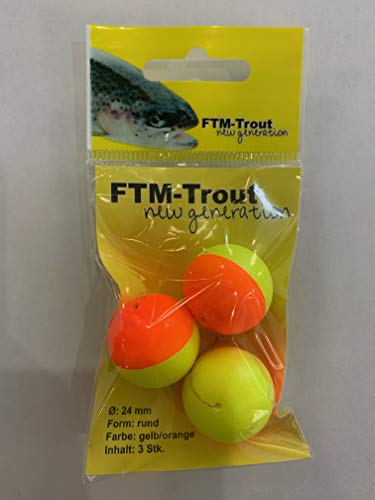 FTM Unisex – Erwachsene 10C8070369C10 Trout Piloten rund orange/gelb-3 Pilotposen zum Forellenangeln, Bissanzeiger zum Angeln auf Forellen am Forellensee, Durchmesser:24mm, Bunt, Normal