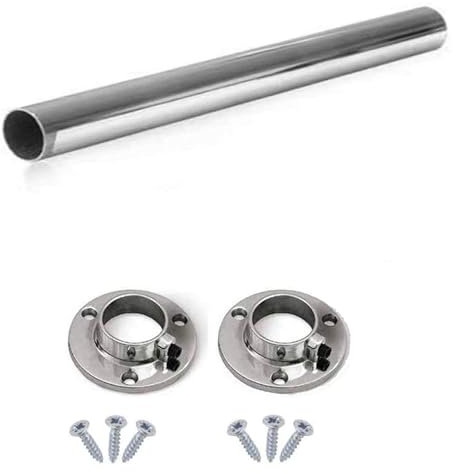 Round Rail 25mm Wardrobe Polished Chrome Hanging Tube Cut to Size + END SUPPORTS and SCREWS (1200mm (1.2m) ~47.2″)