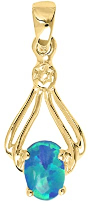 My Gold Anhänger Opal (Ohne Kette) Echtes Gelbgold 333 Gold (8 Karat) Edelstein Triplette Blau Grün 20mm x 8mm Our Joy A-02286-G301-OTR