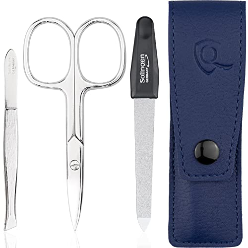 marQus Nagelschere und Pinzetten Set 3 teilig - mit Feile aus Solingen, das praktische Nagelpflegeset für alle Fälle und Taschen, Reise Maniküre Nageletui Trendfarbe: Blau