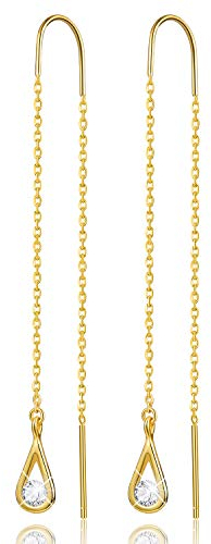 ✦Weihnachtsgeschenke✦ Winglove 18 Karat Vergoldung 925 Sterling Silber CZ Hollow Teardrop Ohrhänger Lang Zirkonia Kreis Kette Ohrringe Geschenke für Frauen Weihnachten.(Yellow Gold-1)