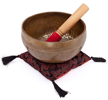 Bodhi Tibetische Klangschale Ø 16 cm | Singing Bowl mit Baum des Lebens Gravur | Handgefertigtes Klangschalen Set inkl. Kissen & Klöppel | Ideales spirituelles Geschenk | Meditationszubehör aus Bronze