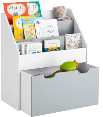 SoBuy KMB17-HG Bibliothèque Étagère à Livres Étagère de Rangement Jouets pour Enfants Porte-revues à 3 Niveaux avec 1 boîte de Rangement