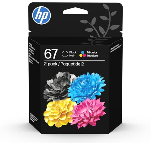 HP 67 Black/Tri-Color Ink Cartridges (2-Pack) | Works with DeskJet 1255, 2700, 4100, Envy 6000, 6400 | Instant Ink Eligible | 3YP29AN | Packaging May Vary