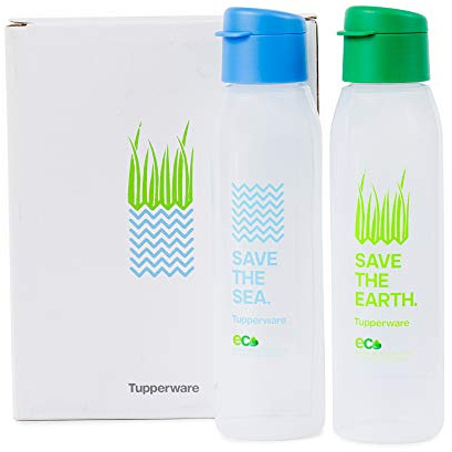 SNUNGPHIR Tupperware Cool n Chic, Save Earth Save Sea Plastic Bottle, 500ml, Set of 2, Green, Blue
